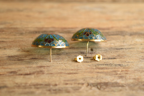 Plique-à-jour Domed Flower Earrings
