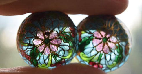 Plique-à-jour Domed Flower Earrings