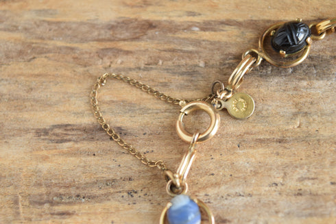 Ronci Gemstone Scarab Bracelet - 12K Gold FIlled