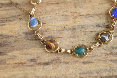 Ronci Gemstone Scarab Bracelet - 12K Gold FIlled