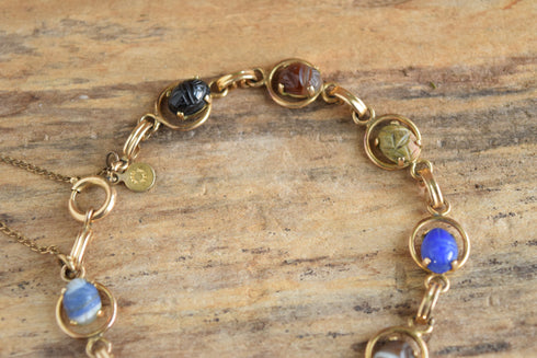 Ronci Gemstone Scarab Bracelet - 12K Gold FIlled