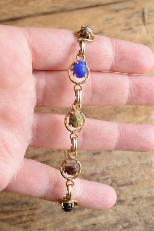 Ronci Gemstone Scarab Bracelet - 12K Gold FIlled