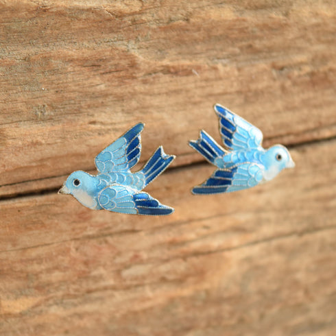 Blue Bird Enamel Earrings