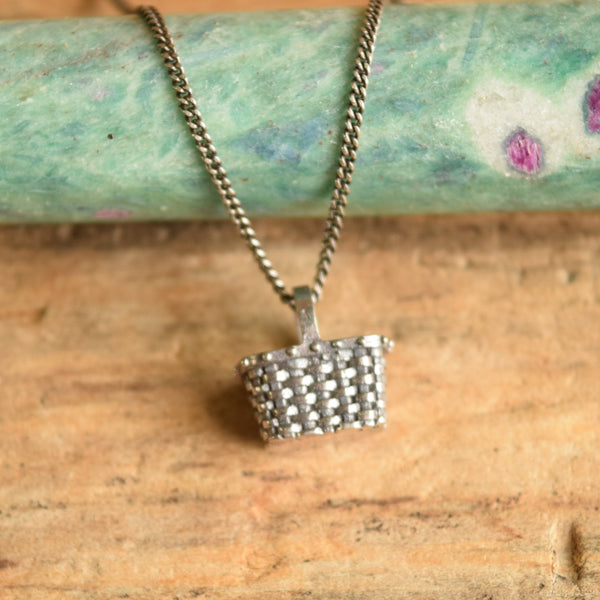 Sterling Silver Basket Necklace - 23 inch