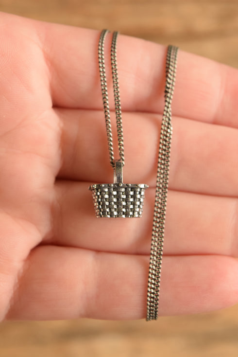 Sterling Silver Basket Necklace - 23 inch