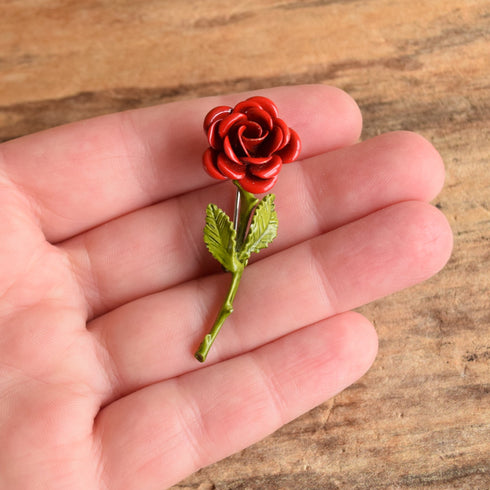 Red Rose Flower Brooch
