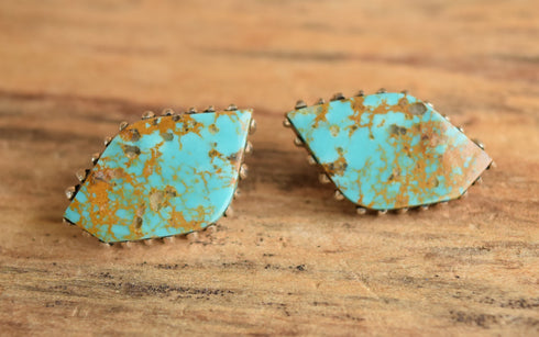 Turquoise Stud Earrings - Navajo Debbie Silversmith - White Hogan