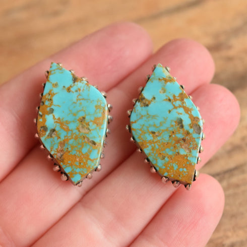 Turquoise Stud Earrings - Navajo Debbie Silversmith - White Hogan
