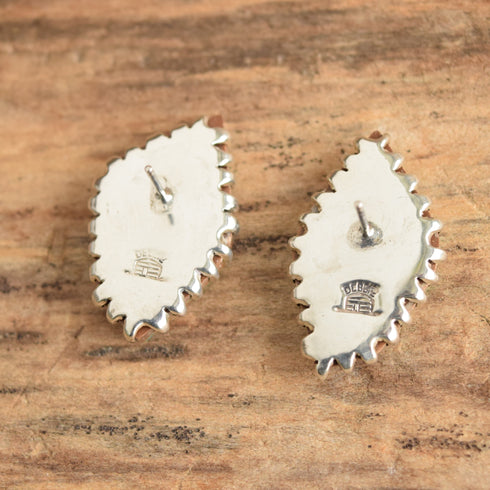 Turquoise Stud Earrings - Navajo Debbie Silversmith - White Hogan