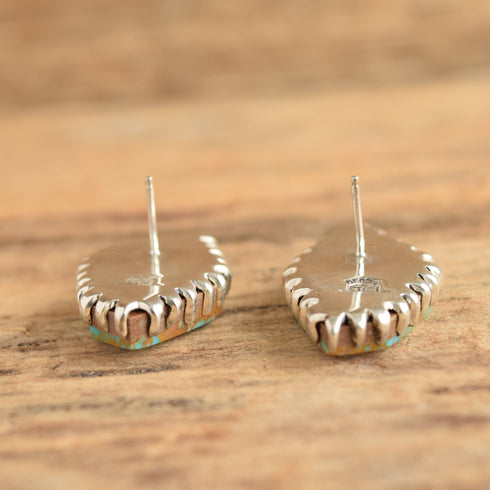 Turquoise Stud Earrings - Navajo Debbie Silversmith - White Hogan
