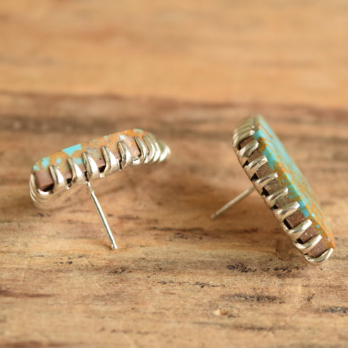 Turquoise Stud Earrings - Navajo Debbie Silversmith - White Hogan