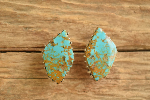 Turquoise Stud Earrings - Navajo Debbie Silversmith - White Hogan