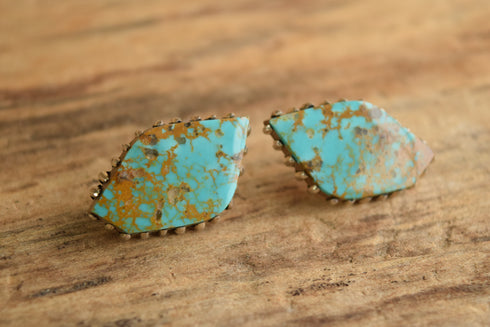 Turquoise Stud Earrings - Navajo Debbie Silversmith - White Hogan