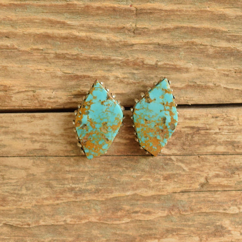 Turquoise Stud Earrings - Navajo Debbie Silversmith - White Hogan