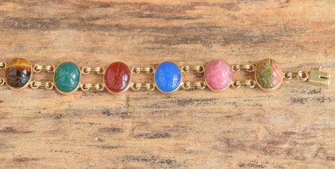 14k Yellow Gold Gemstone Scarab Bracelet - WRE