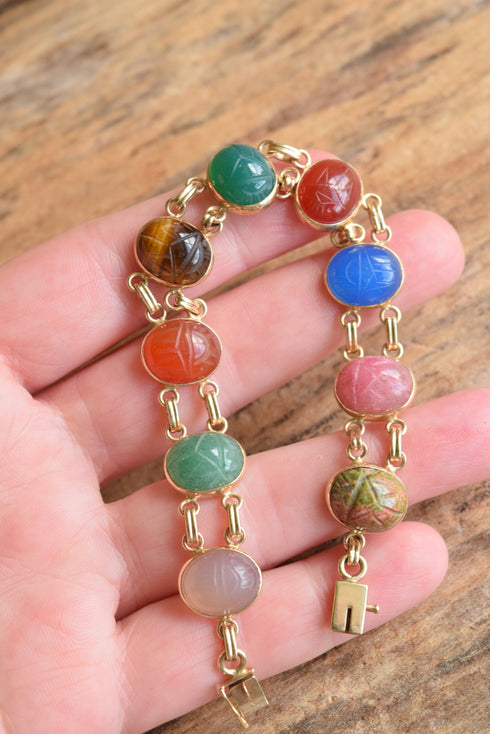 vintage real gold scarab gemstone bracelet
