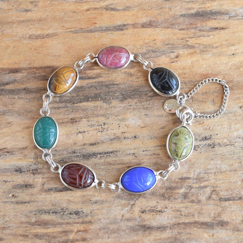 vintage white gold filled scarab bracelet