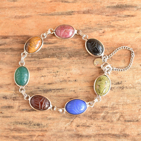 Gemstone Scarab Bracelet - 12K White Gold Filled