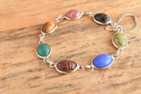 Gemstone Scarab Bracelet - 12K White Gold Filled