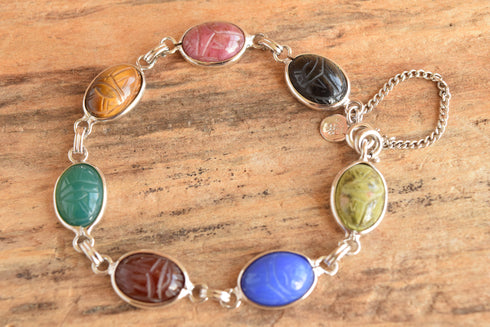 Gemstone Scarab Bracelet - 12K White Gold Filled