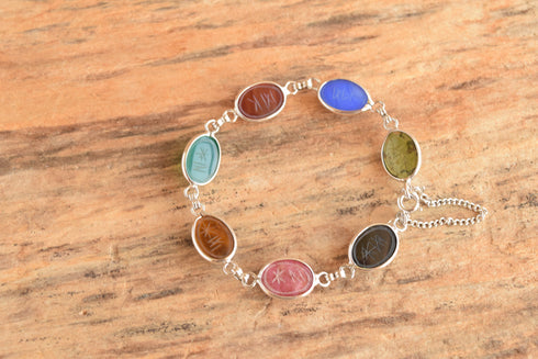 Gemstone Scarab Bracelet - 12K White Gold Filled