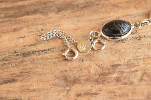 Gemstone Scarab Bracelet - 12K White Gold Filled