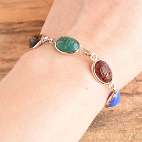 Gemstone Scarab Bracelet - 12K White Gold Filled