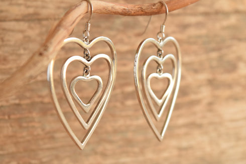 Triple Heart Dangle Earrings
