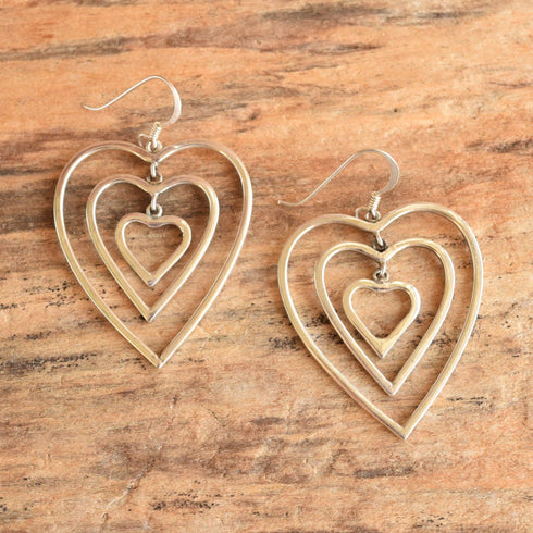 Heart shaped dangle earrings sterling silver vintage