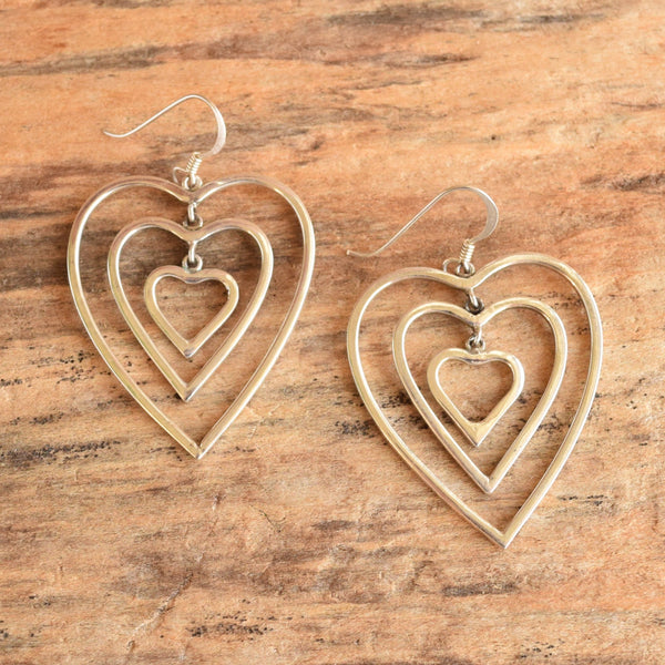 Heart shaped dangle earrings sterling silver vintage