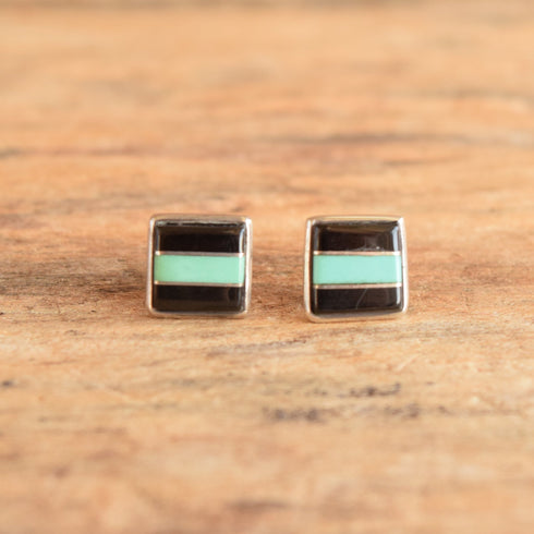Turquoise & Onyx Square Stud Earrings