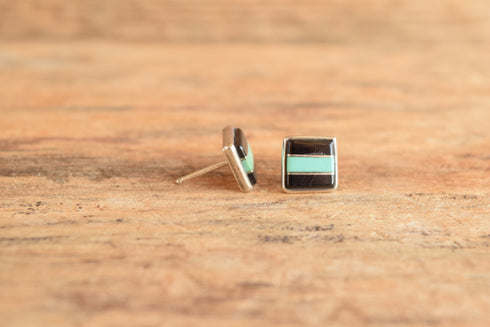 Turquoise & Onyx Square Stud Earrings
