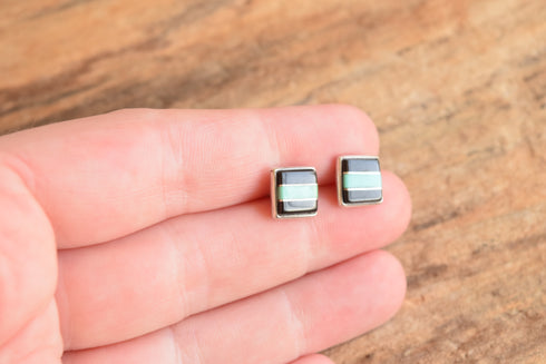 Turquoise & Onyx Square Stud Earrings