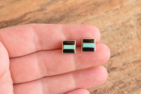 Turquoise & Onyx Square Stud Earrings