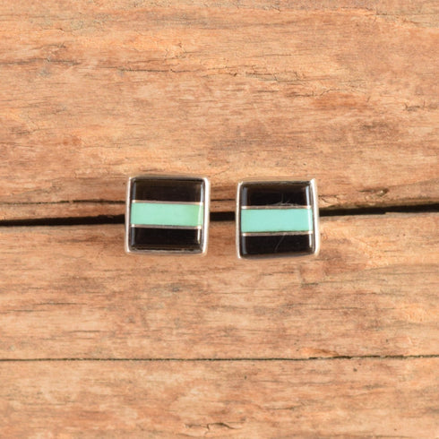Turquoise & Onyx Square Stud Earrings