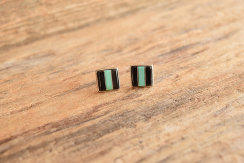 Turquoise & Onyx Square Stud Earrings