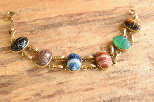 Bal-Ron Gemstone Scarab Bracelet - 12K Gold Filled