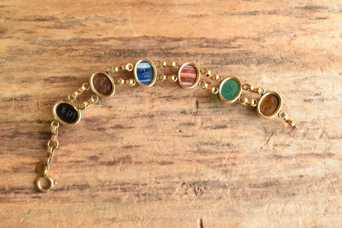 Bal-Ron Gemstone Scarab Bracelet - 12K Gold Filled