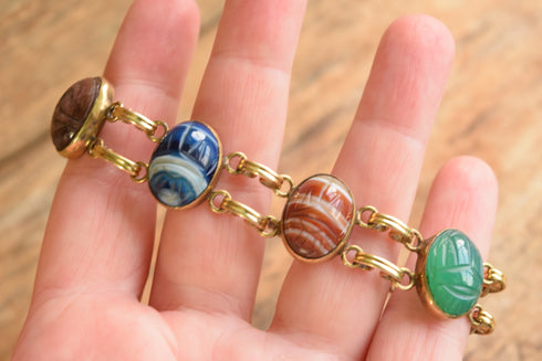 Bal-Ron Gemstone Scarab Bracelet - 12K Gold Filled