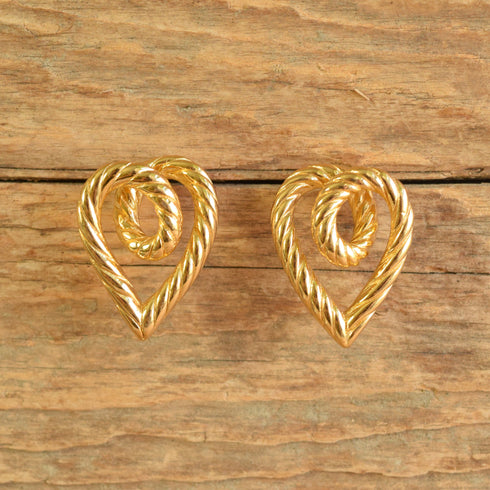 Chunky Heart Gold Twist Earrings