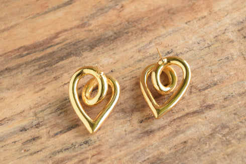 Chunky Heart Gold Twist Earrings