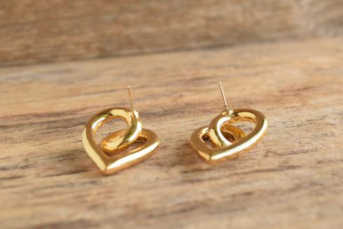 Chunky Heart Gold Twist Earrings