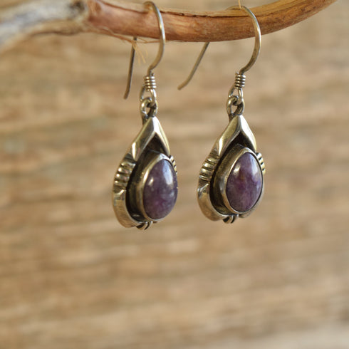 Charoite Navajo Teardrop Dangle Earrings