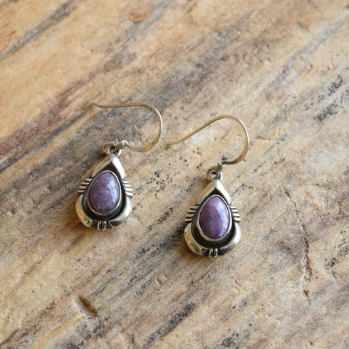 Charoite Navajo Teardrop Dangle Earrings