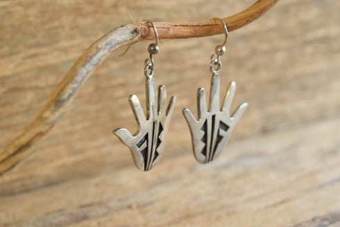 Hopi Hand Shaped Overlay Dangle Earrings