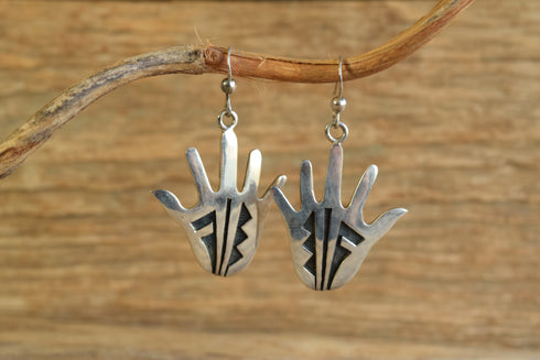 Hopi Hand Shaped Overlay Dangle Earrings