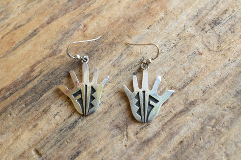 Hopi Hand Shaped Overlay Dangle Earrings