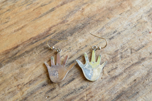 Hopi Hand Shaped Overlay Dangle Earrings