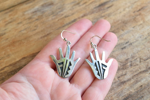 Hopi Hand Shaped Overlay Dangle Earrings