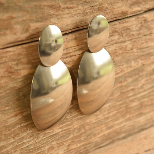 Large Oval Disc Sterling Drop Earrings